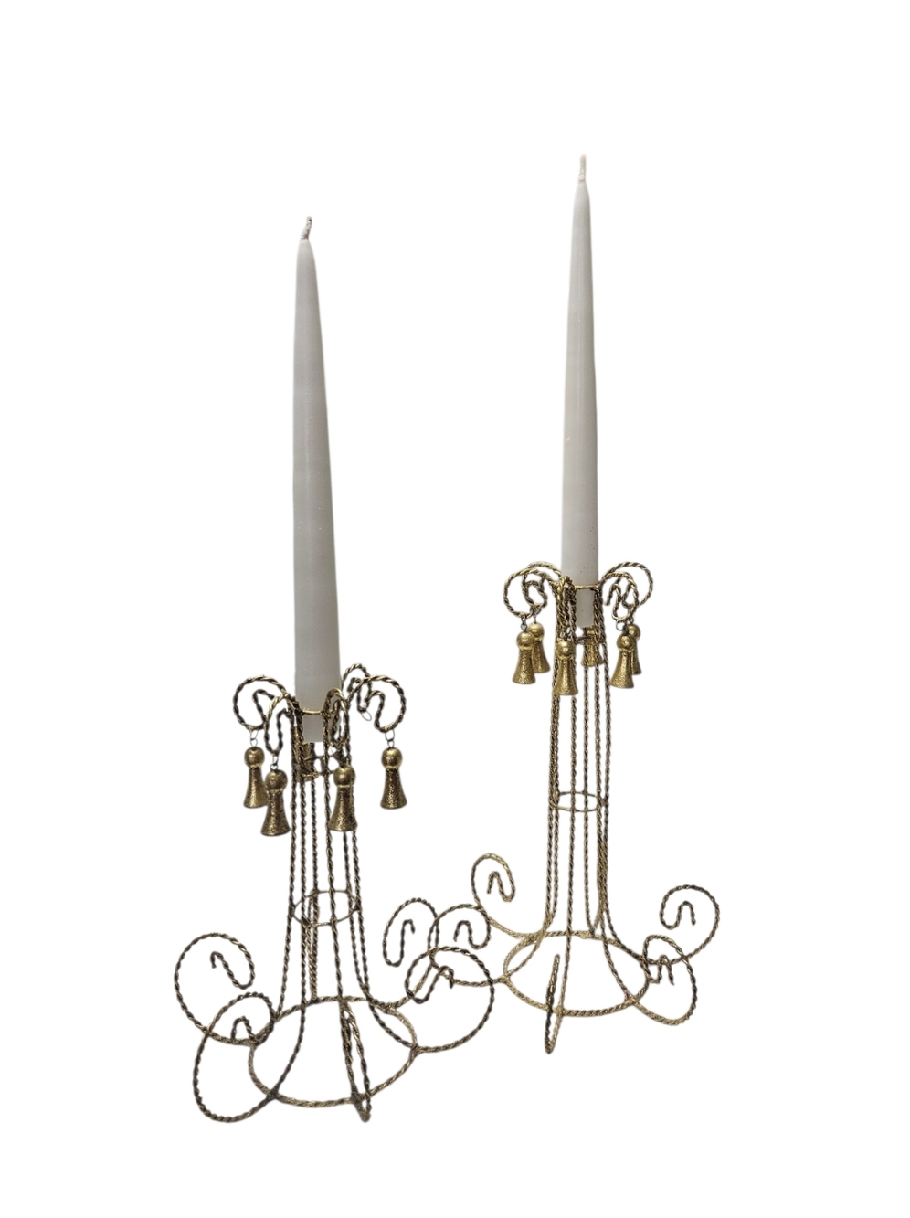 Vintage 8-1/2" & 10" Twisted Wire Gold Candle Holders